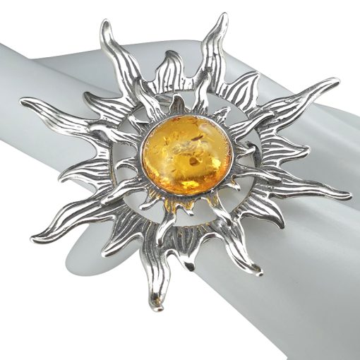 Amber Sterling Silver Sun Adjustable Ring - Image 2