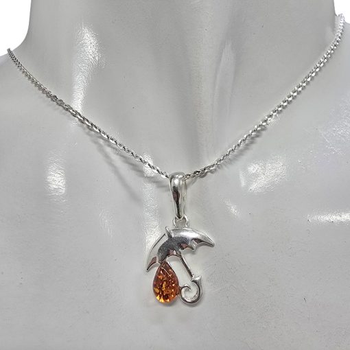 Amber Sterling Silver Umbrella Pendant - Image 2