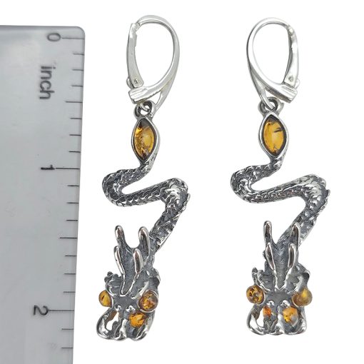 Amber Sterling Silver Dragon Earrings On Hooks - Image 4
