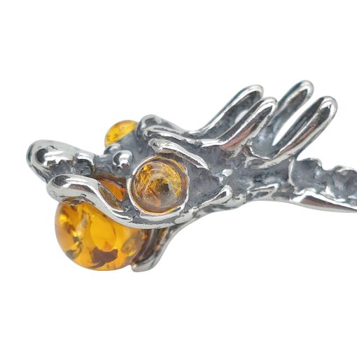 Amber Sterling Silver Dragon Earrings On Hooks - Image 3