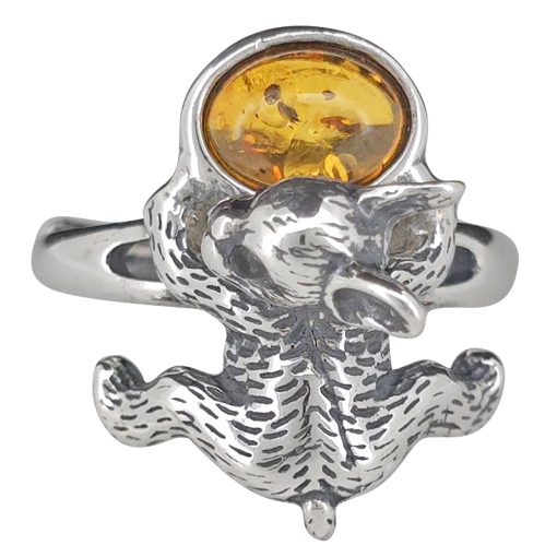 Amber Sterling Silver French Bulldog Adjustable Ring - Image 4