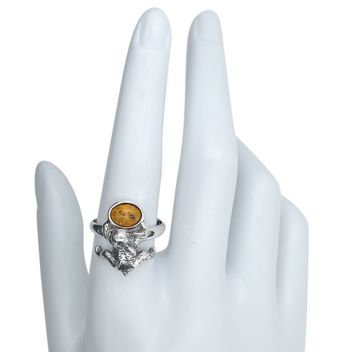 Amber Sterling Silver French Bulldog Adjustable Ring - Image 3