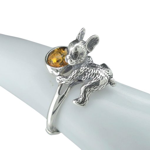 Amber Sterling Silver French Bulldog Adjustable Ring - Image 2