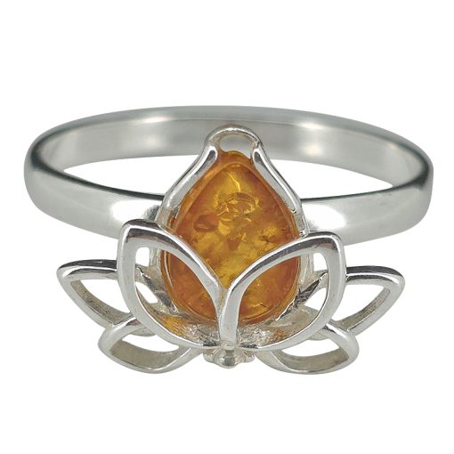 Cognac Amber Lotus Design Ring