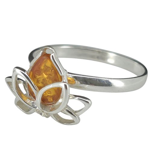 Cognac Amber Lotus Design Ring - Image 3