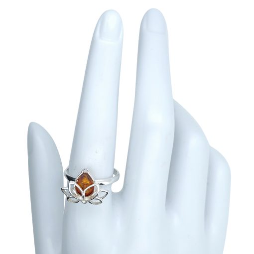 Cognac Amber Lotus Design Ring - Image 4