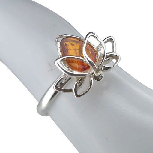Cognac Amber Lotus Design Ring - Image 2