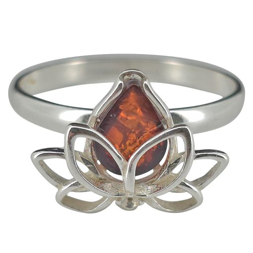 Cherry Amber Lotus Design Ring
