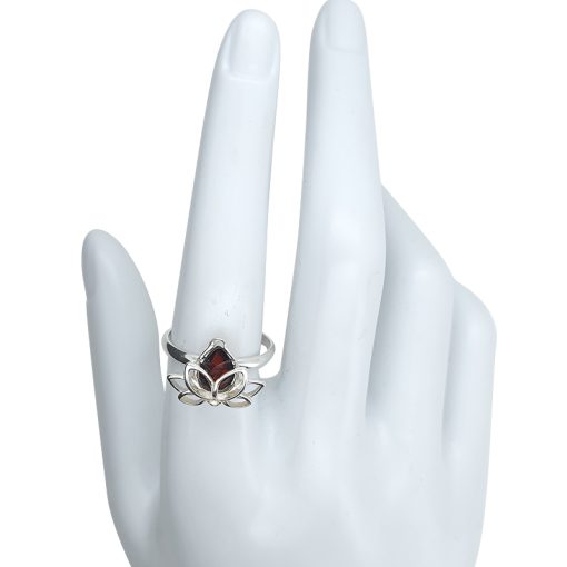 Cherry Amber Lotus Design Ring - Image 4