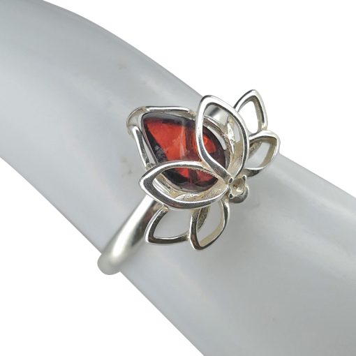 Cherry Amber Lotus Design Ring - Image 2