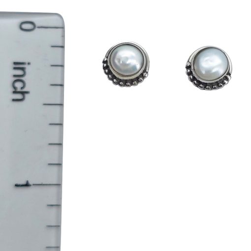 Pearl Sterling Silver Stud Earrings - Image 3