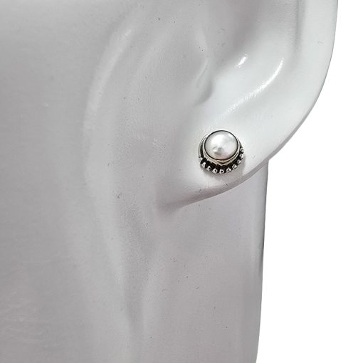 Pearl Sterling Silver Stud Earrings - Image 2