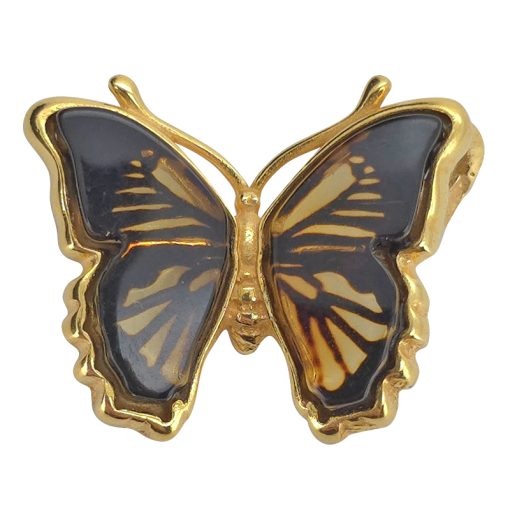 Butterfly Cameo Amber Gold Plated Silver Pendant