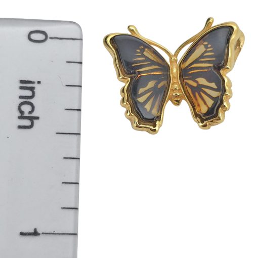 Butterfly Cameo Amber Gold Plated Silver Pendant - Image 3