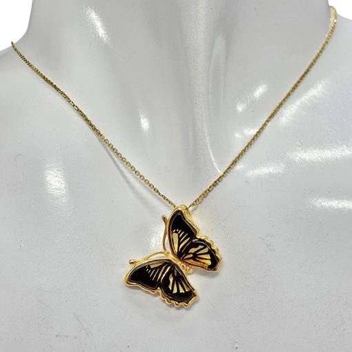 Butterfly Cameo Amber Gold Plated Silver Pendant - Image 2