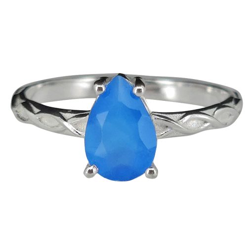 Faceted Blue Chalcedony Twisted Vine Silver Ring