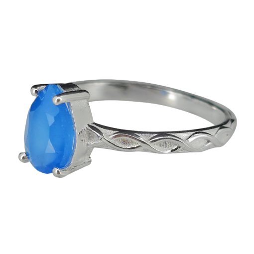 Faceted Blue Chalcedony Twisted Vine Band Silver Ring - Image 2