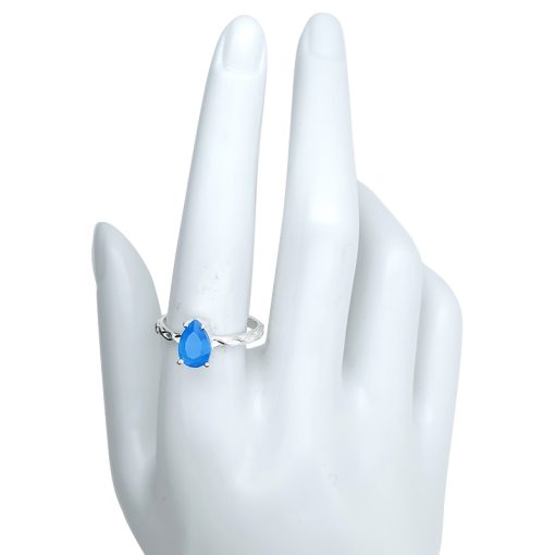 Faceted Blue Chalcedony Twisted Vine Band Silver Ring - Image 3