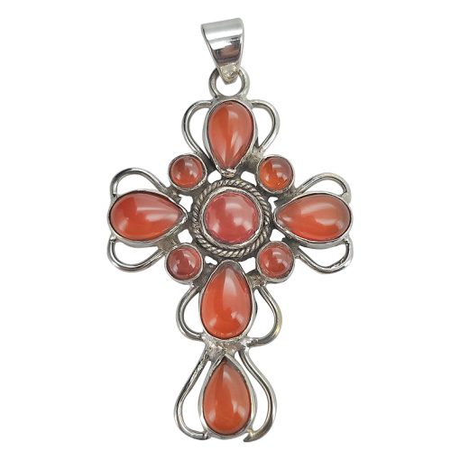 Red Onyx Sterling Silver Cross Pendant