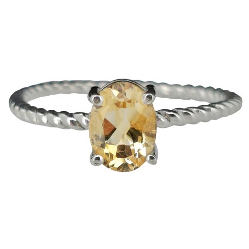 Ribbed Silver Band Faceted Citrine Ring