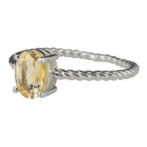Ribbed Silver Band Faceted Citrine Ring - Image 2