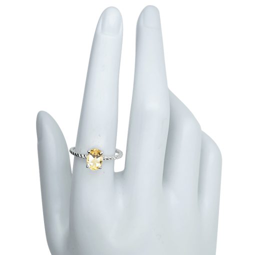 Ribbed Silver Band Faceted Citrine Ring - Image 3