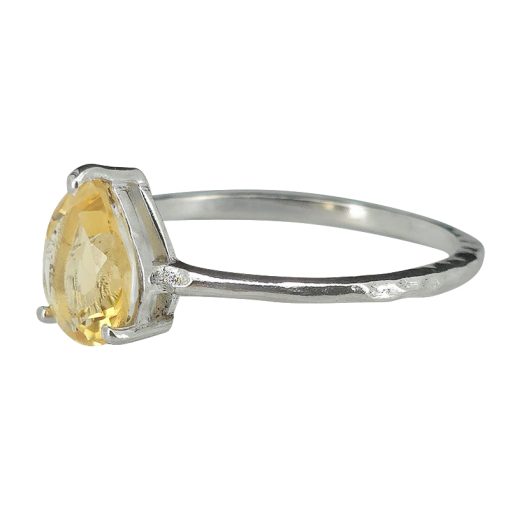 Faceted Citrine Teardrop Prong Setting Sterling Silver Ring - Image 2
