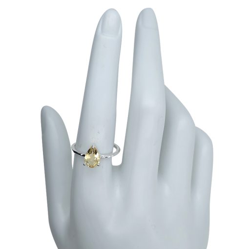 Faceted Citrine Teardrop Prong Setting Sterling Silver Ring - Image 3