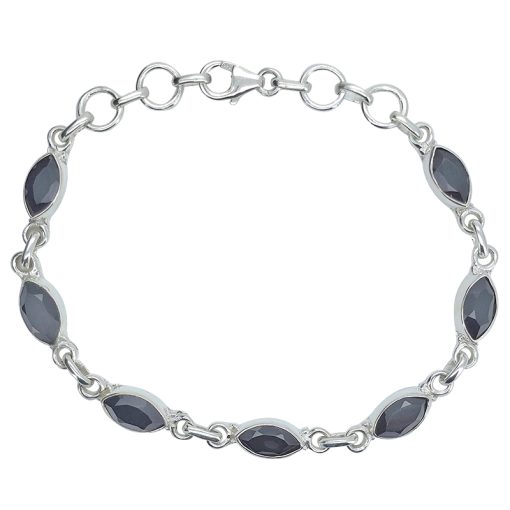 Faceted Black Onyx Sterling Silver Link Bracelet
