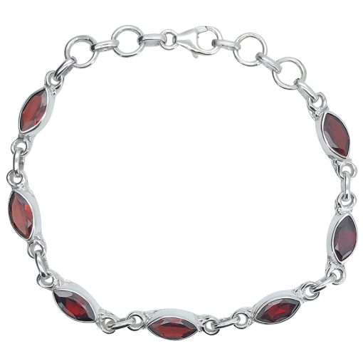 Faceted Garnet Sterling Silver Link Bracelet
