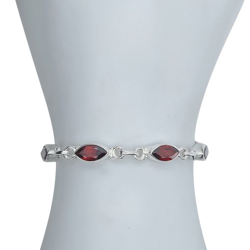 Faceted Garnet Sterling Silver Link Bracelet - Image 2