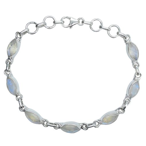 Faceted Moonstone Sterling Silver Link Bracelet