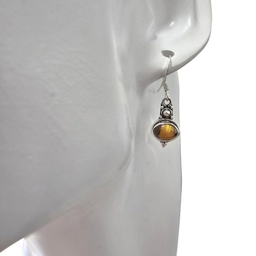 Tiger Eye Silver Dangle Earrings - Image 2