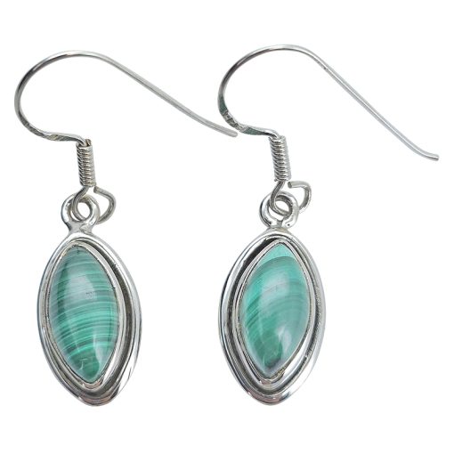 Malachite Silver Earrings On Hooks