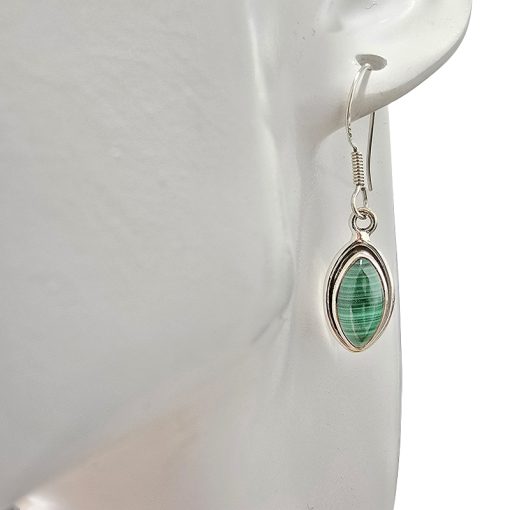 Malachite Silver Earrings On Hooks - Image 2