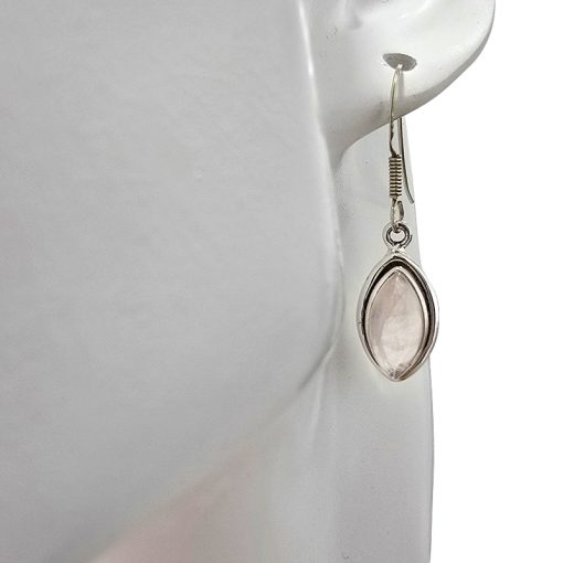 Rose Quartz Sterling Silver Earrings On Hooks - Image 2