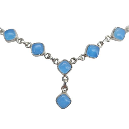 6-Stone Blue Chalcedony Sterling Silver Necklace 18″