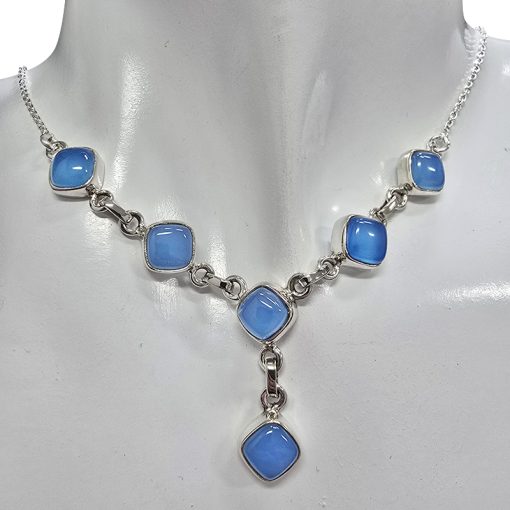 6-Stone Blue Chalcedony Sterling Silver Necklace 18″ - Image 2