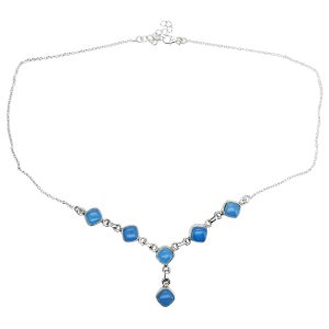 6-Stone Blue Chalcedony Sterling Silver Necklace 18″