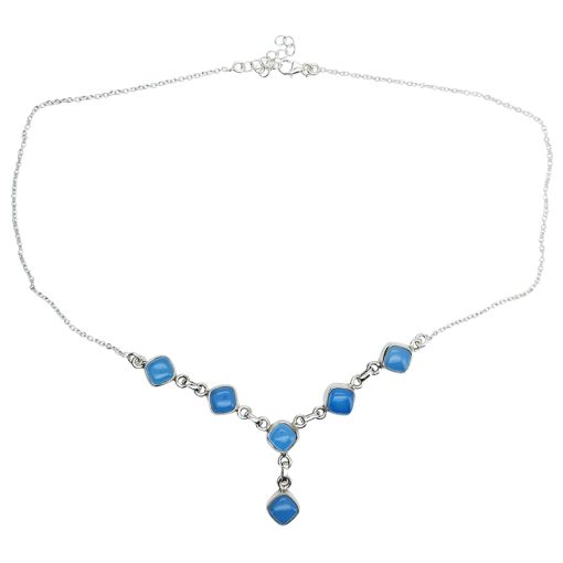 6-Stone Blue Chalcedony Sterling Silver Necklace 18″