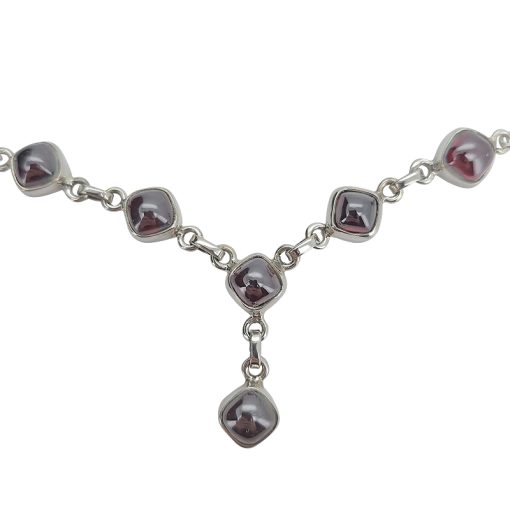 6-Stone Garnet Sterling Silver Necklace 18"