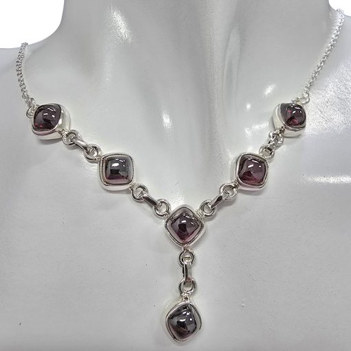 6-Stone Garnet Sterling Silver Necklace 18" - Image 2