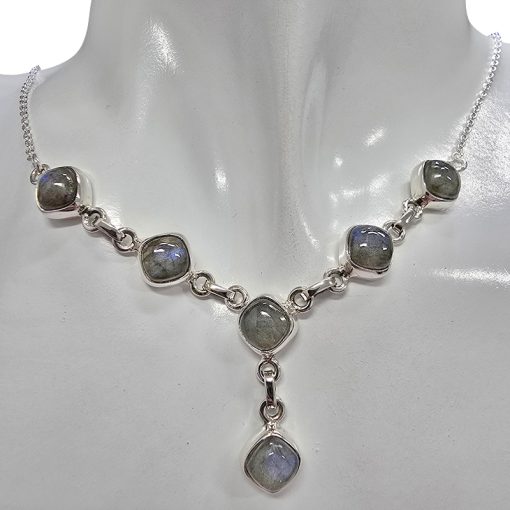 6-Stone Labradorite Sterling Silver Necklace 18″ - Image 2