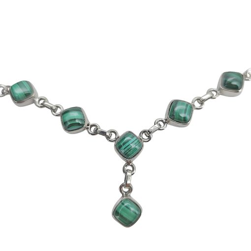 6-Stone Malachite Sterling Silver Necklace 18″