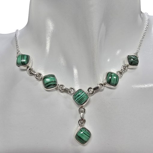 6-Stone Malachite Sterling Silver Necklace 18″ - Image 2
