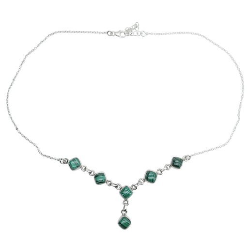 6-Stone Malachite Sterling Silver Necklace 18″ - Image 4