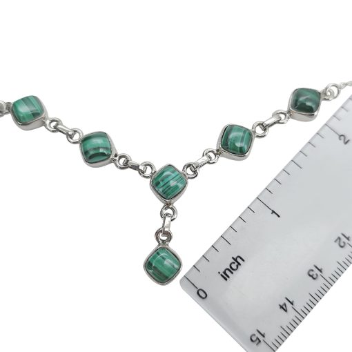 6-Stone Malachite Sterling Silver Necklace 18″ - Image 3