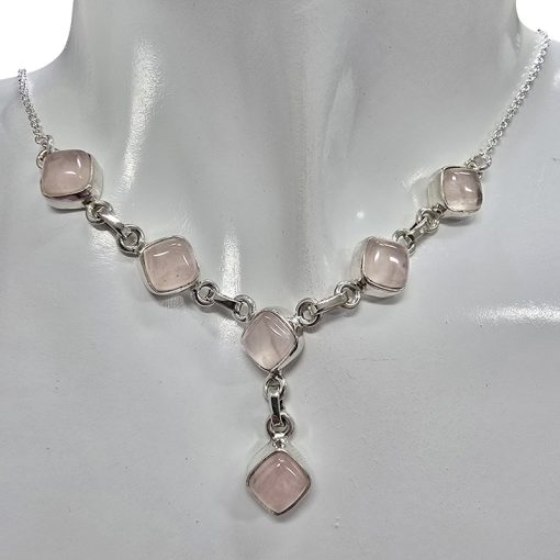 6-Stone Rose Quartz Necklace 18″ - Image 2