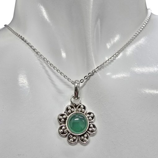 Green Onyx Sterling Silver Flower Pendant - Image 2