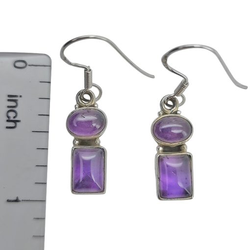 Geometric-Style Amethyst Silver Dangle Earrings - Image 3
